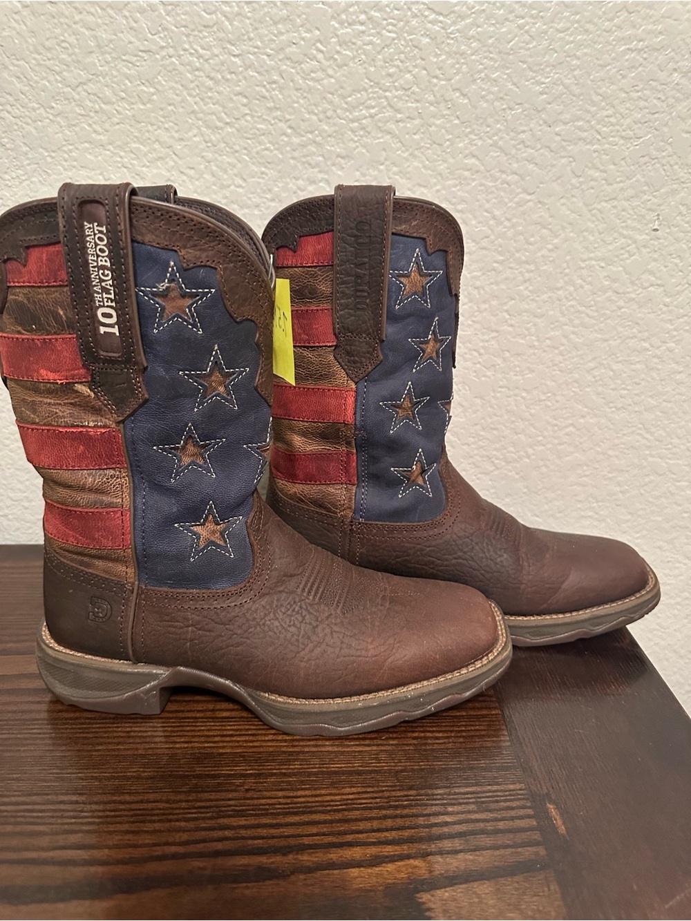 Women’s Durango 10th Anniversary Flag Work Boot Brown Navy Red Western Stars